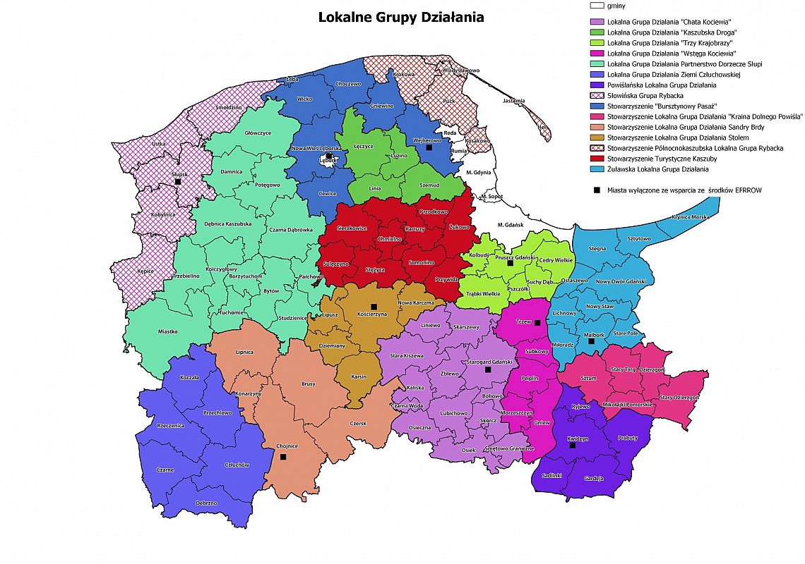 mapa LGD woj. pomorskiego; żródło: https://dprow.pomorskie.eu